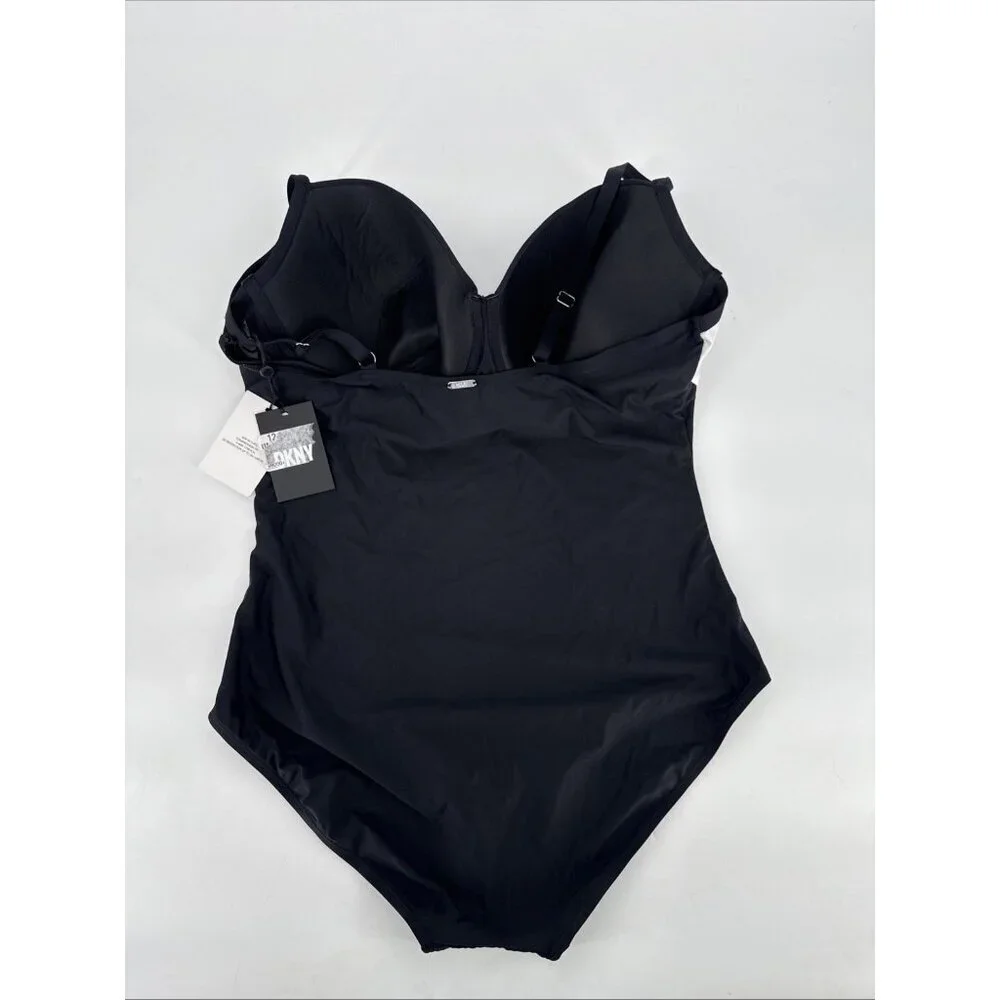 Dkny Black White Colorblock One-Piece Swimsuit - Picture 5 of 8